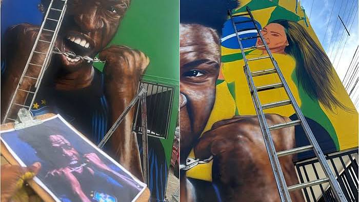 mural anti-racismo no futebol com Vini Jr. expõe políticas